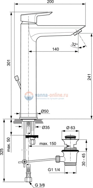 Смеситель для раковины-чаши  Ideal Standard TESI A6573AA