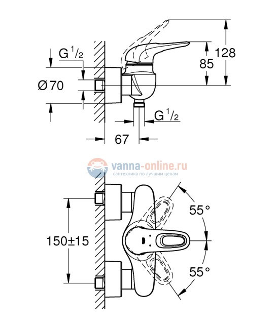Смеситель для душа Grohe Eurostyle 2015 33590LS3, белая луна
