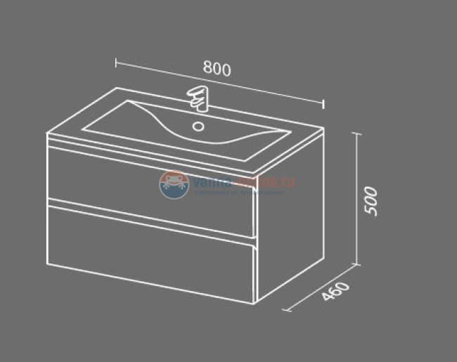 Тумба с раковиной Sanvit Авеню-2 kavenu280, 80 см подвесная, белый глянцевый