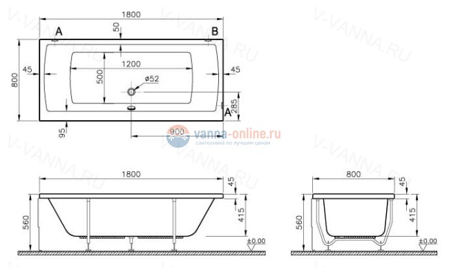 Акриловая ванна Vitra Neon 180x80 52540001000