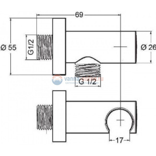 Шланговое подсоединение и держатель для душа DN 15 Kludi, 6054705-00, 1/2*1/2