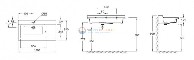 Раковина подвесная Jacob Delafon Soprano EXK112-00, 100 х 54 см Раковина подвесная Jacob Delafon Soprano EXK112-00, 100 х 54 см
