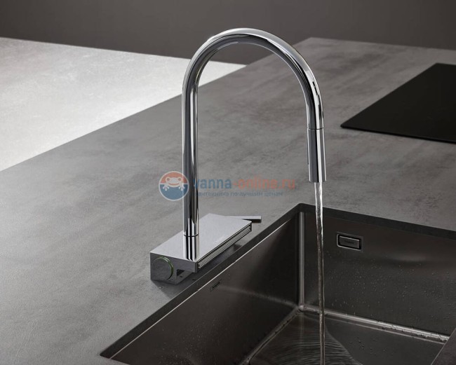 Кухонный смеситель Hansgrohe Aquno Select M81, 73837000, с вытяжным изливом, 3 режима струи, хром