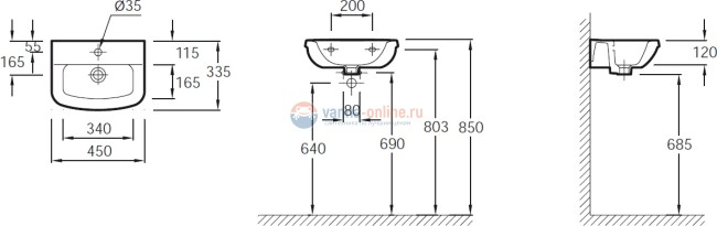 Раковина Jacob Delafon Panache E1439-00 46*34 см