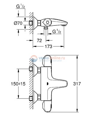 Термостат Grohe Grohtherm 1000 New 34155003 для ванны Термостат Grohe Grohtherm 1000 New 34155003 для ванны