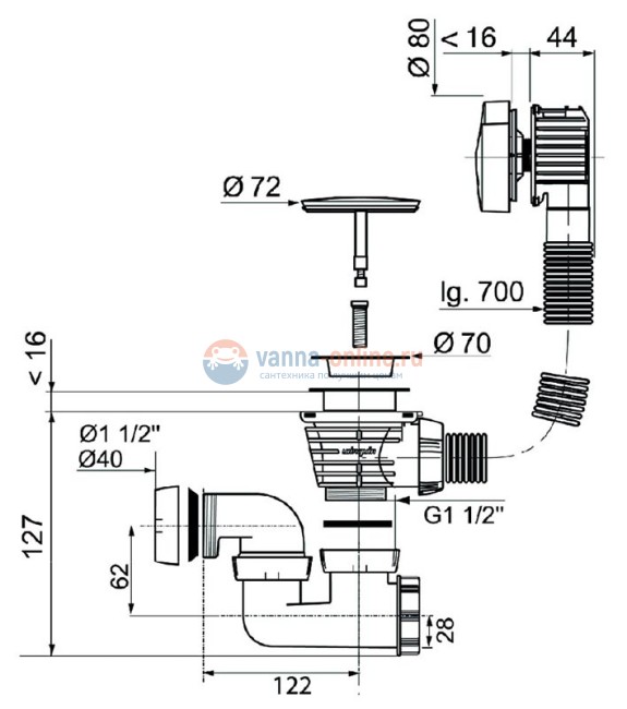 Слив-перелив Jacob Delafon E6D159-CP, 70 см