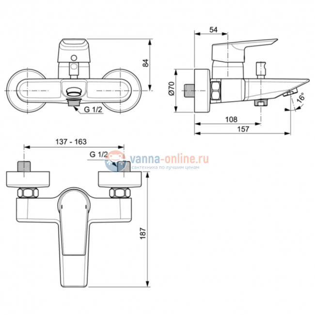 Смеситель для ванны с душем Ideal Standard TESI A6583AA Смеситель для ванны с душем Ideal Standard TESI A6583AA