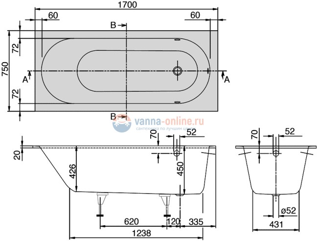 Ванна Villeroy&Boch Oberon 170х75 UBQ170OBE2V-96, star white