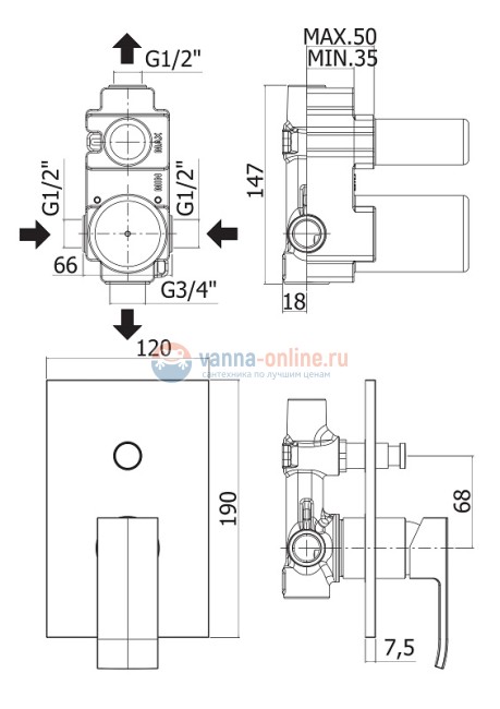 Смеситель для душа Cezares Livello LIVELLO-VDIM-01, хром