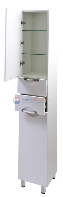 Пенал Emmy Милли 35 см, mel35penBdsp, напольный, 2 ящика, корзина, белый, левый/правый