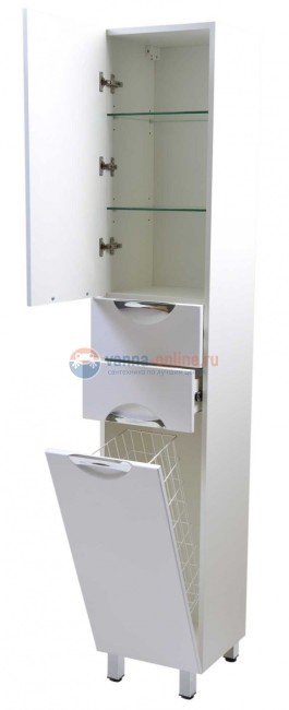 Пенал Emmy Милли 35 см, mel35penBdsp, напольный, 2 ящика, корзина, белый, левый/правый