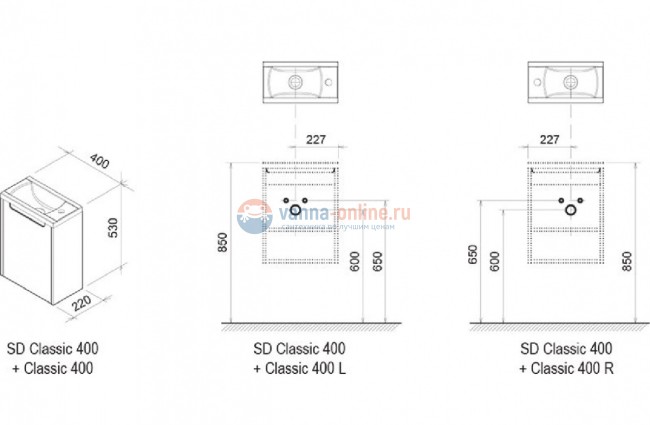 Тумба под раковину Ravak Classic SD-400, без дверки, каппучино