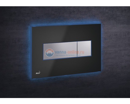 Кнопка управления AlcaPlast M1474-AEZ111 с цветной пластиной, светящаяся кнопка черная глянцевая, свет голубой