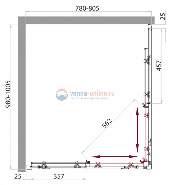 Душевой уголок BelBagno SELA-AH-2-100/80-Ch-Cr, 100 х 80 х 190 см, стекло текстурированное