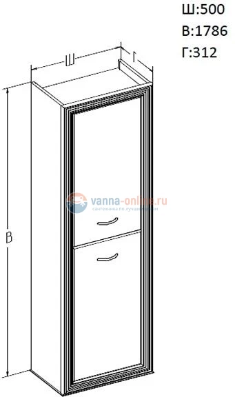 Пенал Opadiris КАРАТ, УНИВЕРСАЛЬНЫЙ, Белый глянцевый с золотой патиной, 50*178,6*31,2 см