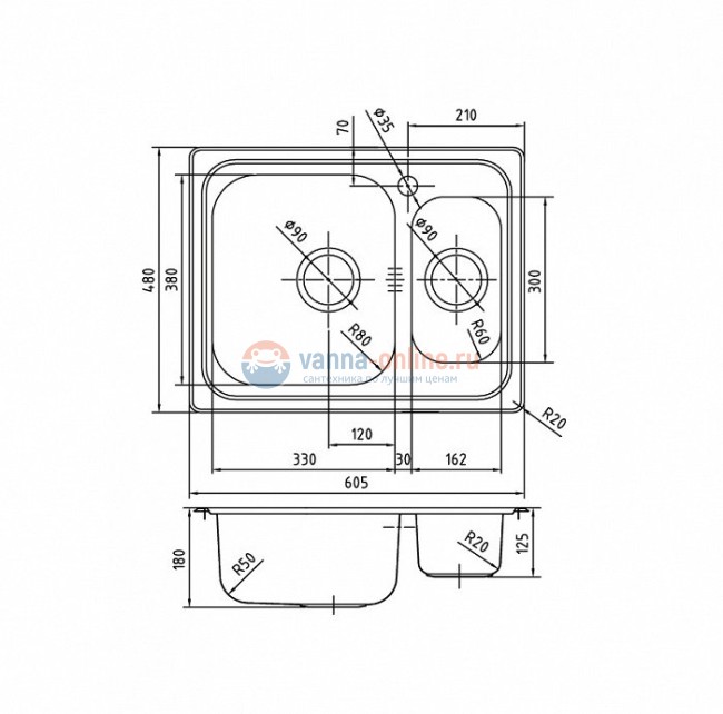Мойка кухонная Iddis Strit STR60SXi77, 60.5 х 48 см, шелк