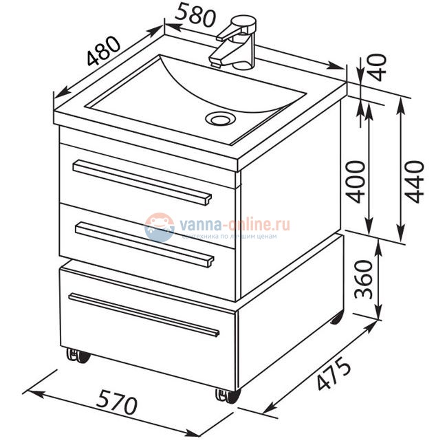 Тумба с раковиной Aquanet Нота 58 (005) 00171483, цвет белый