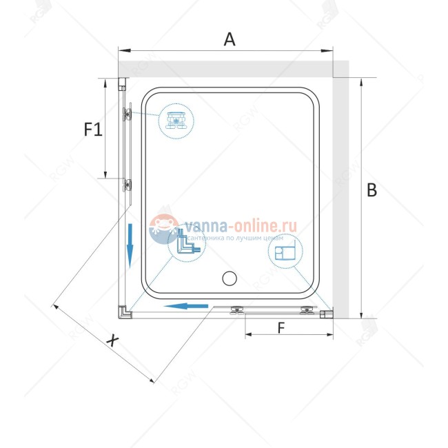 Душевой уголок RGW CL-34-B 32093400-14 100x100 см, дверь раздвижная, стекло прозрачное, черный