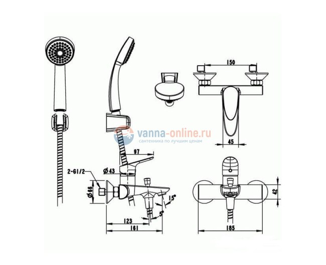 Смеситель Bravat Drop F64898C-B для ванны и душа
