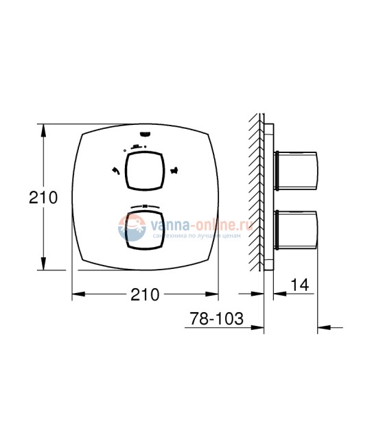 Термостат Grohe Grandera 19948000 для ванны с переключателем на 2 положения, хром Термостат Grohe Grandera 19948000 для ванны с переключателем на 2 положения, хром