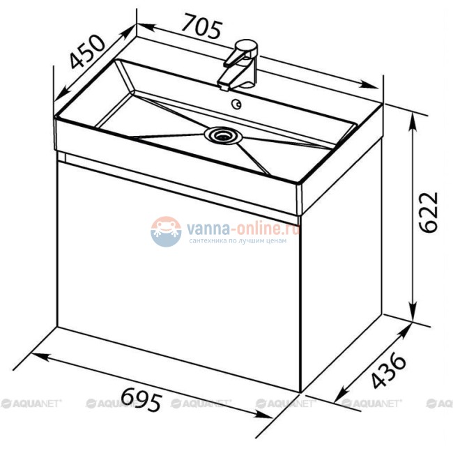 Тумба с раковиной Aquanet Нью-Йорк 70 00203946, цвет орех