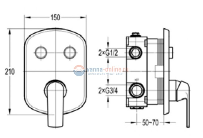 Смеситель для душа Cezares GLOBO-F-VDIM2-B-01, встраиваемый, двухпозиционный
