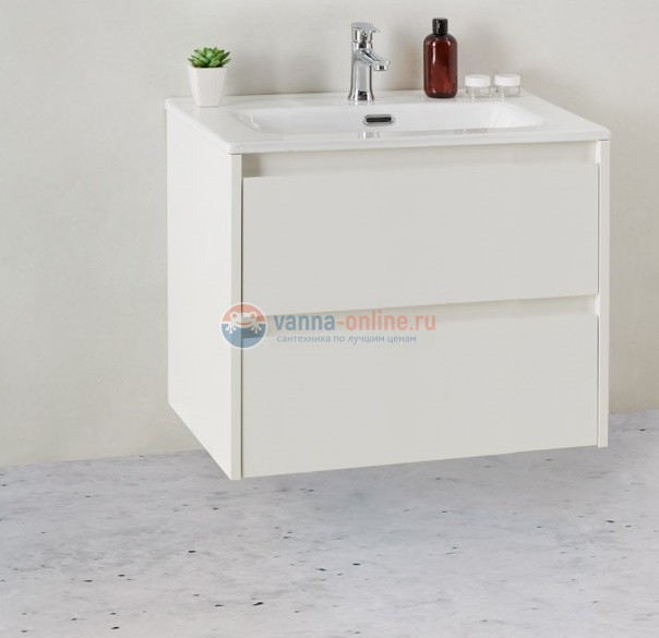 Тумба с раковиной раковину Belbagno KRAFT 39-600/390-2C-SO-BO 60 cм подвесная с 2 ящиками, Bianco Opaco