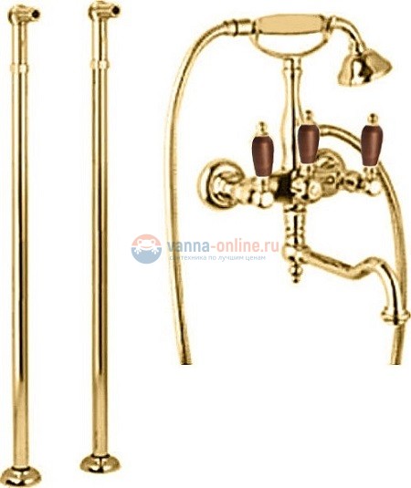 Смеситель Cezares First VDP2-03/24-Nc цвет золото 24 карат, ручки орех