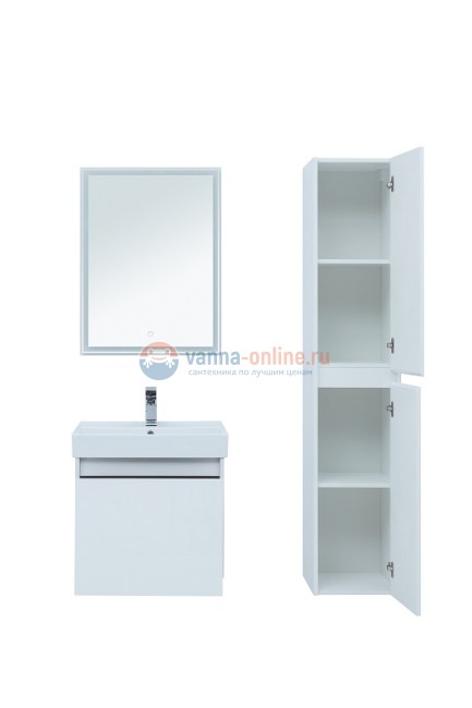 Тумба с раковиной Aquanet Nova Lite 60, 1 + 1 ящик в ящике, белый глянец