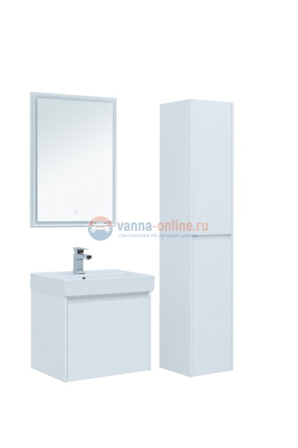 Тумба с раковиной Aquanet Nova Lite 60, 1 + 1 ящик в ящике, белый глянец