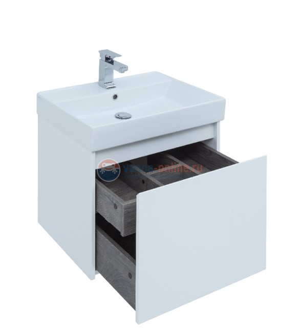 Тумба с раковиной Aquanet Nova Lite 60, 1 + 1 ящик в ящике, белый глянец