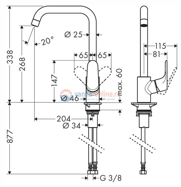 Кухонный смеситель Hansgrohe Focus 260, 31820670, черный матовый