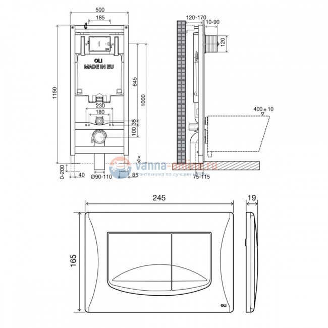 Инсталляция Oli 80 300572mRI00 с клавишей смыва RIVER DUAL