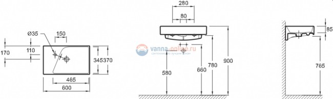 Подвесная раковина Jacob Delafon Rythmik EXR112-00