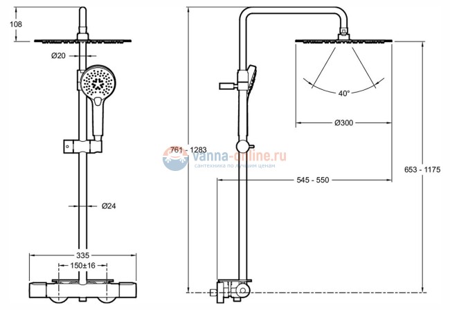 Душевая система Jacob Delafon Metro E26588-CP с термостатическим смесителем