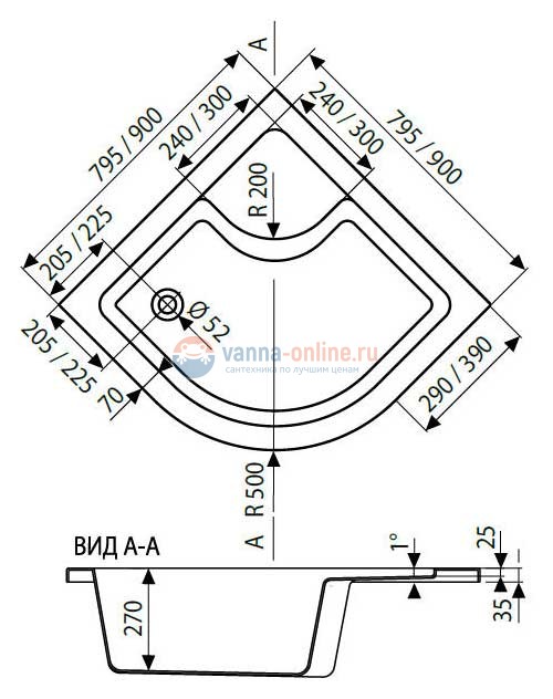 Поддон Ravak Sabina-80 LA, 80 x 80 x 27 см, R 500