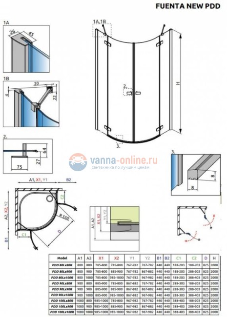 Душевой уголок Radaway Fuenta New PDD 100L x 100R, стекло прозрачное Душевой уголок Radaway Fuenta New PDD 100L x 100R, стекло прозрачное