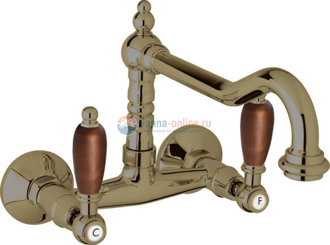 Смеситель Cezares FIRST-LLP-02-Nc для кухни, бронза, ручки орех