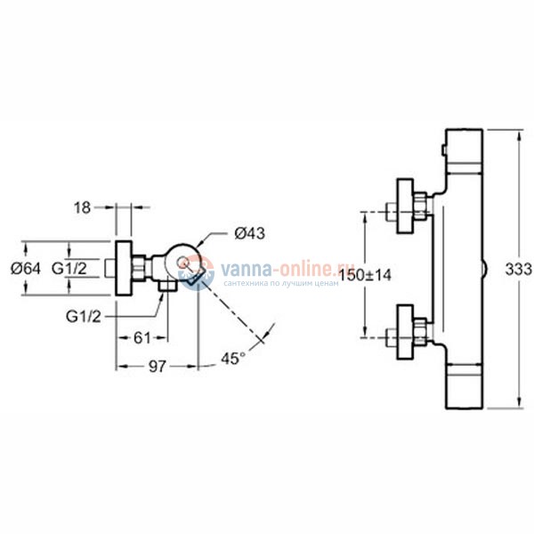 Смеситель Jacob Delafon Rivoli E24325-CP с термостатом для ванны и душа Смеситель Jacob Delafon Rivoli E24325-CP с термостатом для ванны и душа