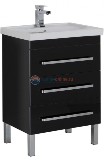 Тумба под раковину Aquanet Сиена 60 напольная, 3 ящика, черный, 00186367