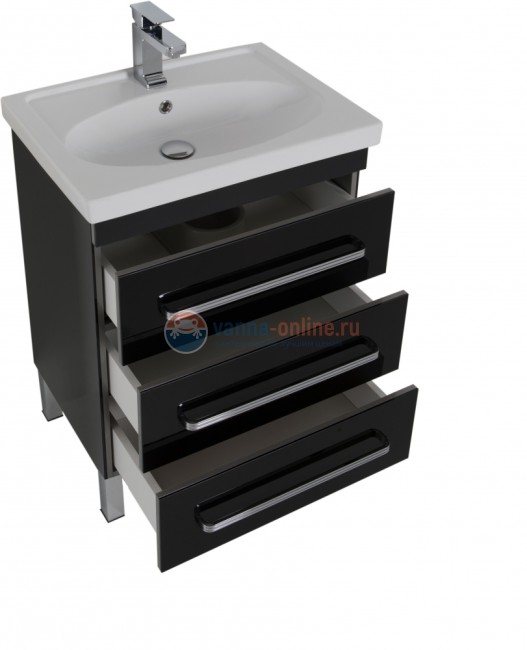 Тумба под раковину Aquanet Сиена 60 напольная, 3 ящика, черный, 00186367
