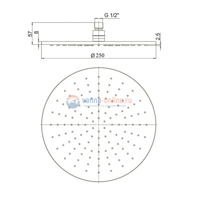 Верхний душ, круглый, латунь, 25 см, черный Верхний душ, круглый, латунь, 25 см, черный