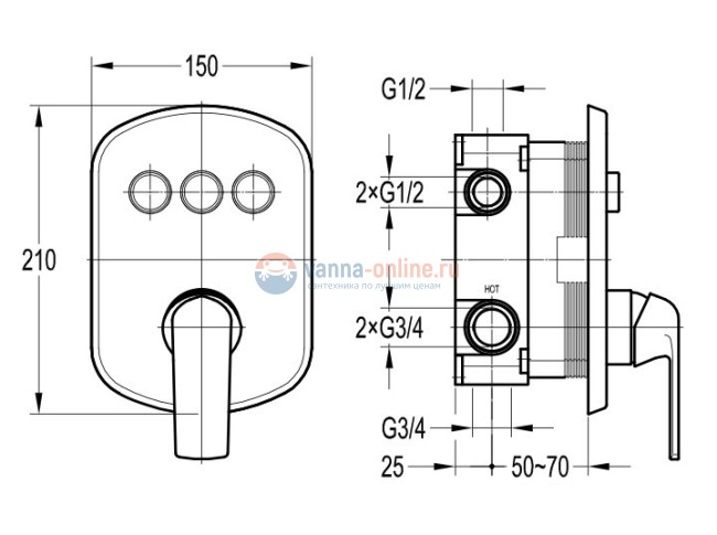 Смеситель для душа Cezares GLOBO-F-VDIM3-B-01, встраиваемый, трехпозиционный Смеситель для душа Cezares GLOBO-F-VDIM3-B-01, встраиваемый, трехпозиционный