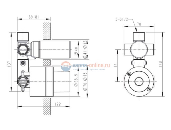 Смеситель Bravat D969C-A-RUS для ванны и душа (скрытая часть), 3-функциональный