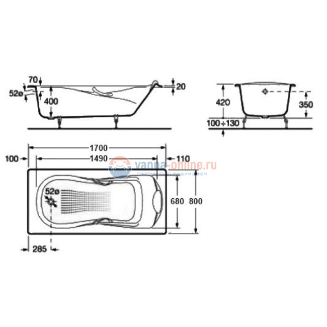 Чугунная ванна Roca Haiti 170x80 см 2327G000R