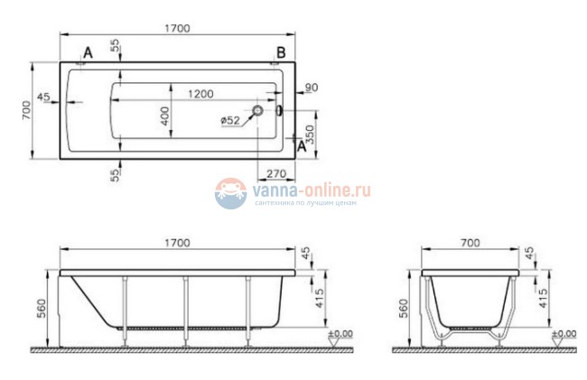 Акриловая ванна Vitra Neon 170-70 52530001000