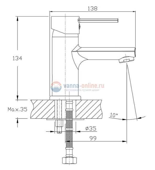 Смеситель Agger Punctual  A1602100 для раковины без донного клапана, хром