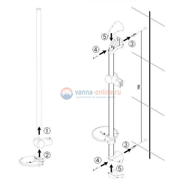 Штанга Jacob Delafon Basic 2 E5227-CP с мыльницей Штанга Jacob Delafon Basic 2 E5227-CP с мыльницей
