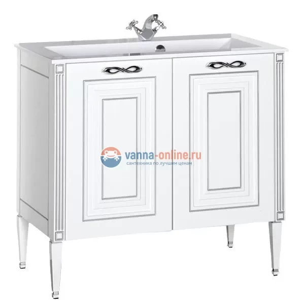 Тумба под раковину Aquanet Паола 90 00181762, цвет белый патина-серебро