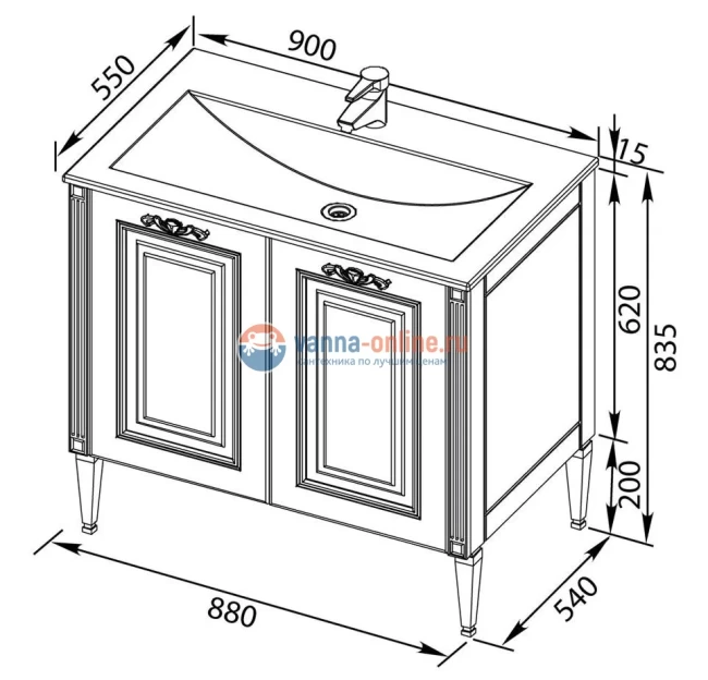 Тумба под раковину Aquanet Паола 90 00181762, цвет белый патина-серебро